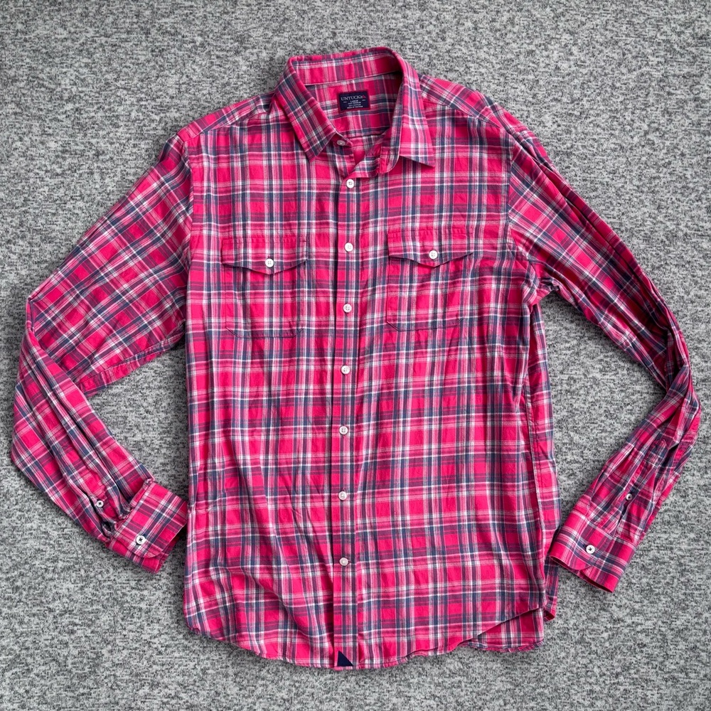UNTUCKit Tartan Plaid Pink Long Sleeve Cotton Shirt